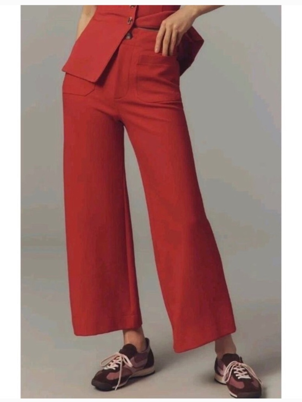 Anthropologie Colette Knit Crop Wide-Leg Pants by Maeve Sz 34 True Red NWT